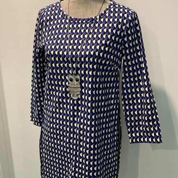 J Crew Blue Print Sleeve Midi Dress medium - Picture 2 of 13